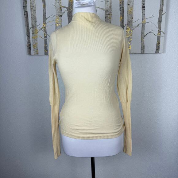 ROWIE the Label Thin Ribbed Mock Neck Superfine Cotton Sweater Cream Yellow XS - Picture 1 of 6